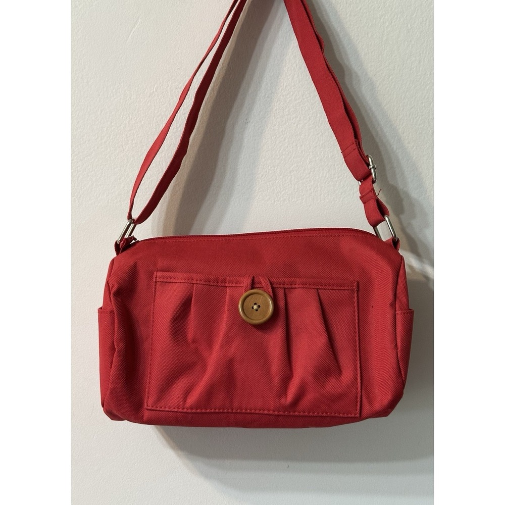 Retro Red Canvas Messenger Bag Adjustable Strap Slouchy Travel Shoulder Purse
